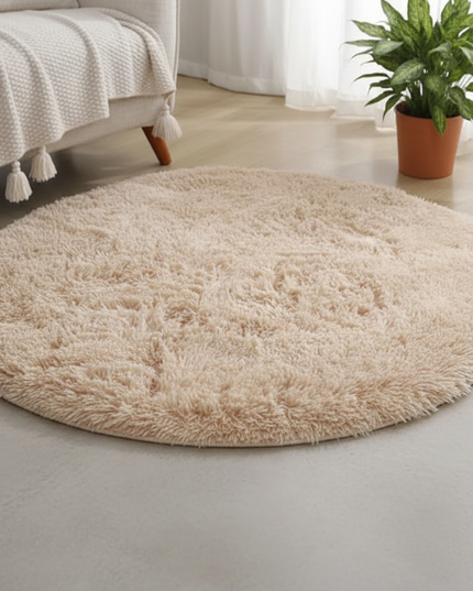 Runder Hochflor-Teppich in Beige - flauschig & weich - Ansicht 1