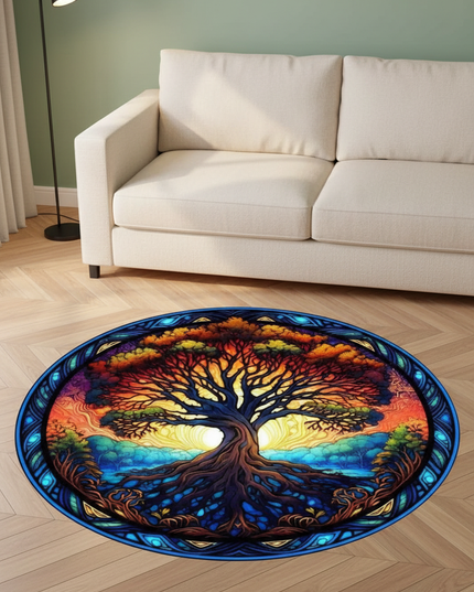 Runder blauer Boho-Teppich - für deine Leseecke - Ansicht 1
