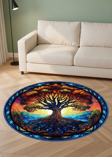 Runder blauer Boho-Teppich - für deine Leseecke - Ansicht 1