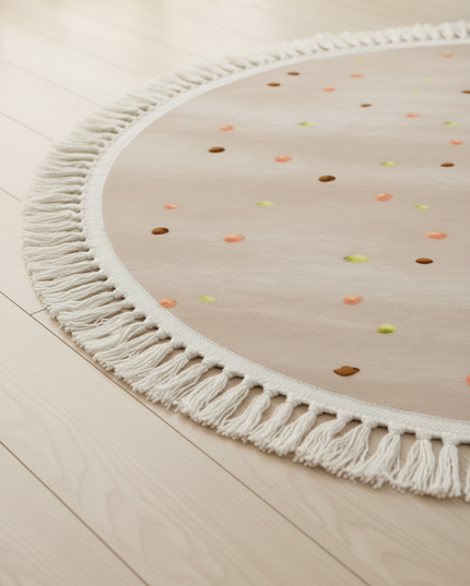 Runder bunter Boho-Teppich - mit Fransen und Punkten - Ansicht 4