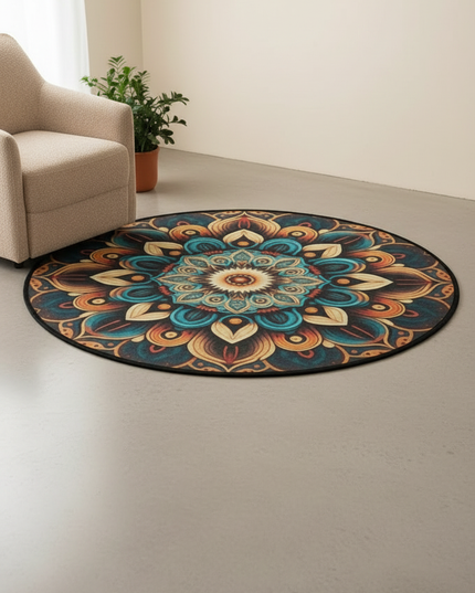 Runder Boho-Teppich mit dunkelblauem Muster - zum Wohlfühlen - Ansicht 3