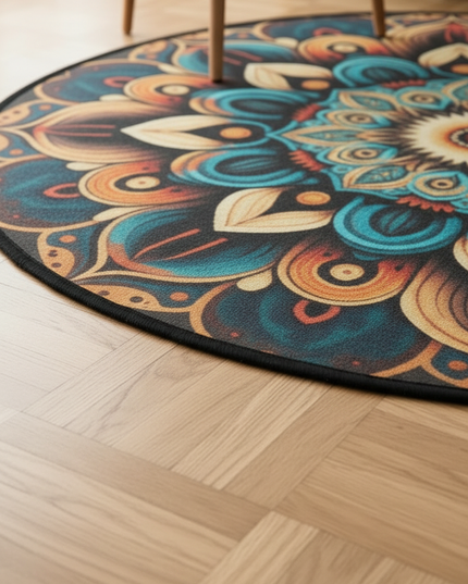 Runder Boho-Teppich mit dunkelblauem Muster - zum Wohlfühlen - Ansicht 4