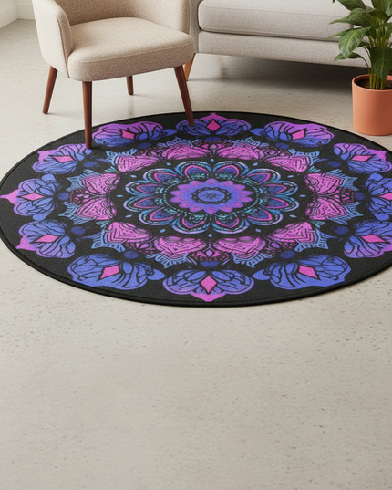 Moderner runder Boho-Teppich - mit Mandala-Muster - Ansicht 1