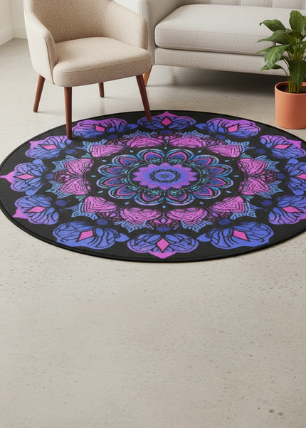 Moderner runder Boho-Teppich - mit Mandala-Muster - Ansicht 1