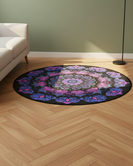 Moderner runder Boho-Teppich - mit Mandala-Muster - Ansicht 3