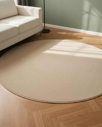 Dicker runder Kurzflor-Teppich in Beige - ideal als Läufer - Ansicht 1