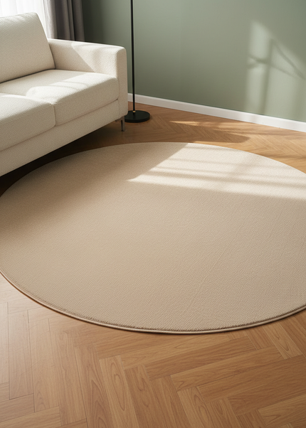 Dicker runder Kurzflor-Teppich in Beige - ideal als Läufer - Ansicht 1