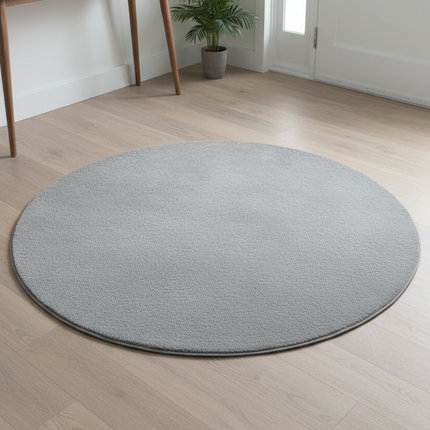 Hellgrauer runder Kurzflor-Teppich in Grau - modernes Design - Ansicht 1
