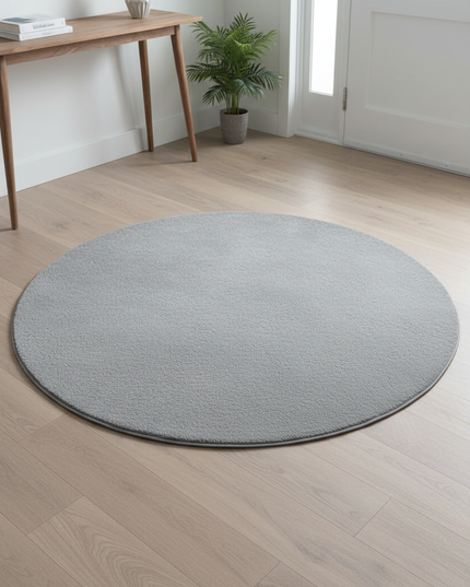 Hellgrauer runder Kurzflor-Teppich in Grau - modernes Design - Ansicht 1