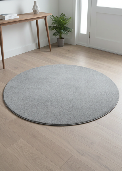 Hellgrauer runder Kurzflor-Teppich in Grau - modernes Design - Ansicht 1