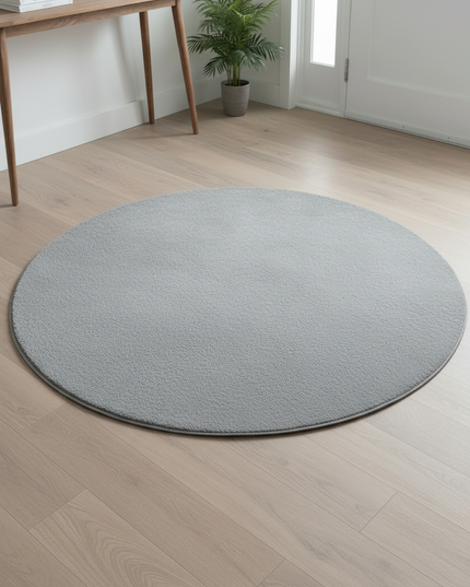 Hellgrauer runder Kurzflor-Teppich in Grau - modernes Design - Ansicht 2