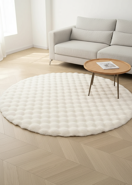Runder Hochflor-Teppich in Creme - flauschig weich - Ansicht 1