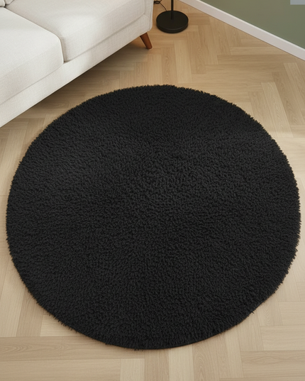 Runder schwarzer Hochflor-Teppich - flauschiger Teppich - Ansicht 2