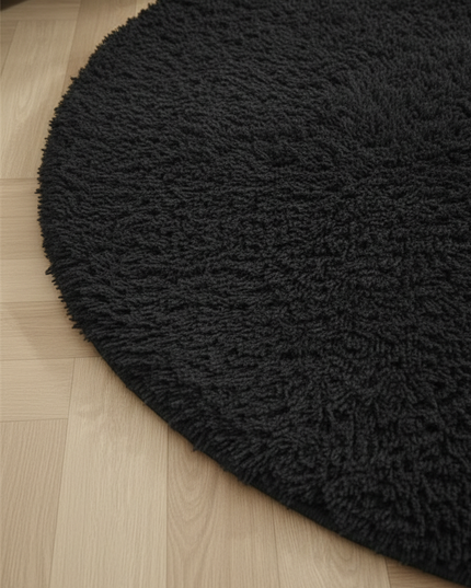 Runder schwarzer Hochflor-Teppich - flauschiger Teppich - Ansicht 4