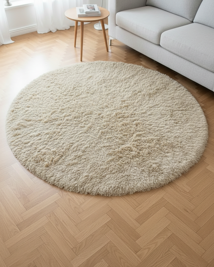 Runder Shaggy Hochflor-Teppich in Beige - modern und beige - Ansicht 2
