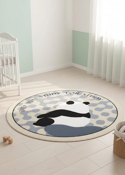 Kleiner runder Kurzflor-Teppich - mit Panda-Motiv - Ansicht 1