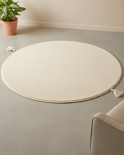 Moderner runder Kurzflorteppich in Beige - creme und weich - Ansicht 1