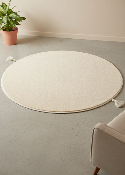 Moderner runder Kurzflorteppich in Beige - creme und weich - Ansicht 1