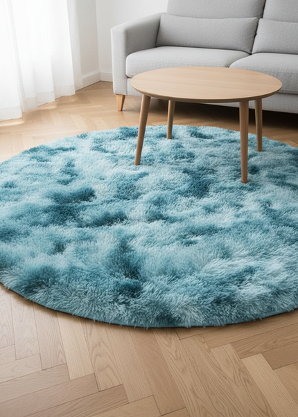 Runder Teppich in Blau mit Muster - flauschig weich - Ansicht 1
