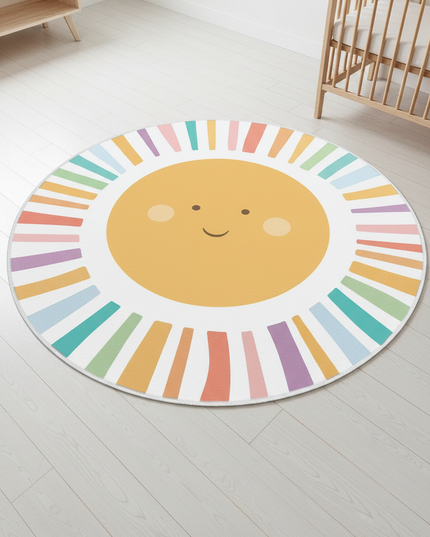 Moderner runder Kurzflorteppich - mit Sonnenmotiv - Ansicht 1
