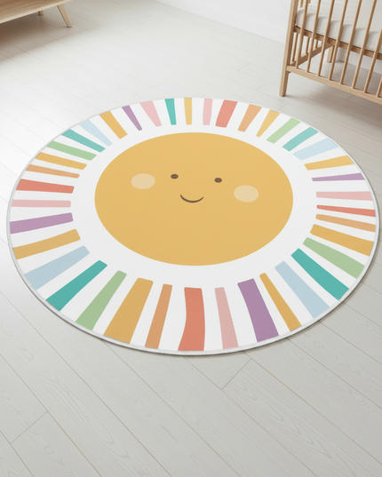 Moderner runder Kurzflorteppich - mit Sonnenmotiv - Ansicht 2